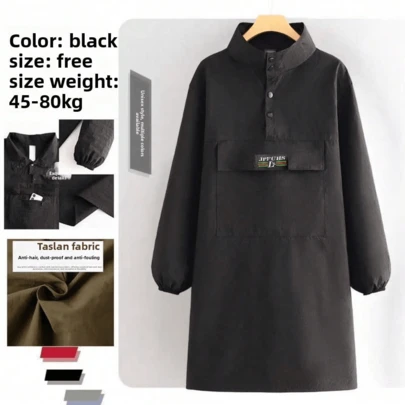 Unisex Stand Collar Zipper Large Pocket Waterproof Dustproof Work Apron, Customized For Hairdressing, Beauty, Kitchen Use
