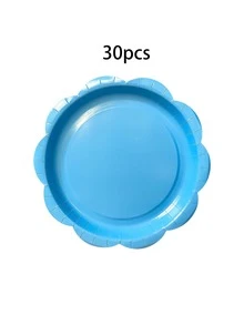 10个/20个/30个装天蓝色花朵造型纸盘 - 两种尺寸（9英寸/7英寸），适用于生日派对、婚礼、新娘送礼会、波西米亚风派对餐桌装饰，男女通用 - 深藍色 - 查看 11