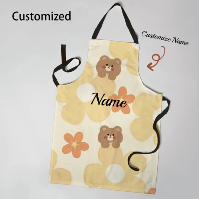 1 Stück individuell gestaltbare Schürze, gelber Blume Muster, kann mit beliebigem Text oder Namen angepasst werden - Polyester, geeignet für Vatertag, Muttertag, Halloween, Weihnachten, Heiligabend, Valentinstag, Geburtstag, besondere Anlässe, Erntedankfest, Ostern, April Fool's Day, Karneval, Unabhängigkeitstag