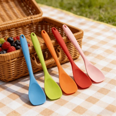 2/4/6 件装硅胶刮刀套装，耐热无缝不粘刮刀 – 适用于烘焙、搅拌、烹饪的柔性厨房勺铲，可放入洗碗机清洗（蓝色/橙色/红色/粉色/绿色）