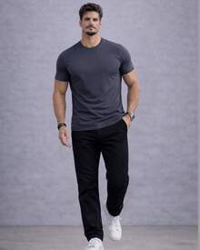 Tech Modal T-Shirt 92% Elastane 8% Modal Plain Anti-Odor Shirt For Men - Grey - View 6