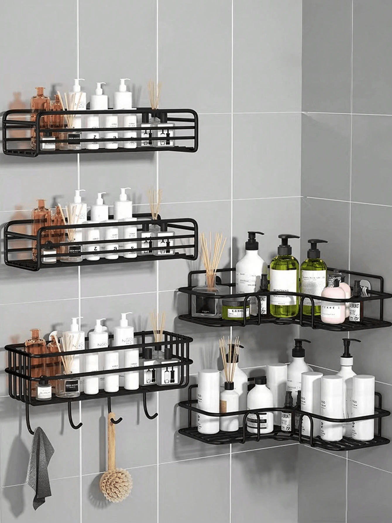 2pcs/1pc Stainless Steel Suction Cup Bathroom Shower Caddy, Bathroom Storage Rack