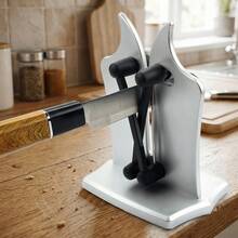 高碳钢厨房磨刀器 黑/银色 手动磨刀石 高硬度刀具磨刀机 厨师 - 彩色 - 查看 3