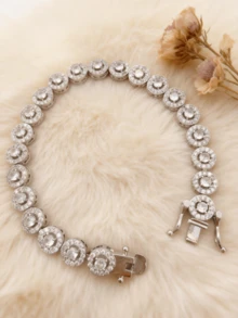 Minimalist CZ Tennis Bracelet | Silver Hoop Chain Bracelet | Delicate Jewelry For Women Daily Wear - White Gold - View 13