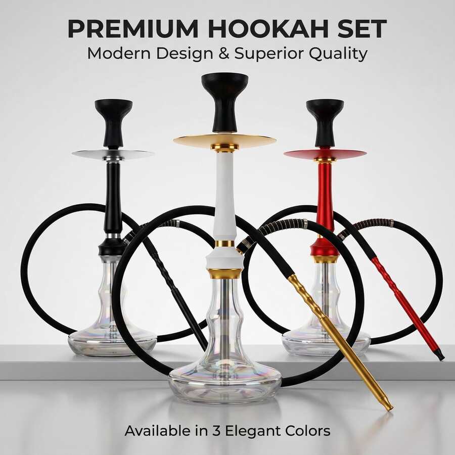 54CM/21.25inch Aluminum Alloy Hookah Set, Includes 50PCS Long Mouthpieces, 50PCS Aluminum Foil Papers, Silicone Hose, Spring, Silicone Bowl, Aluminum Handle, Carbon Clip - one-size - View 1