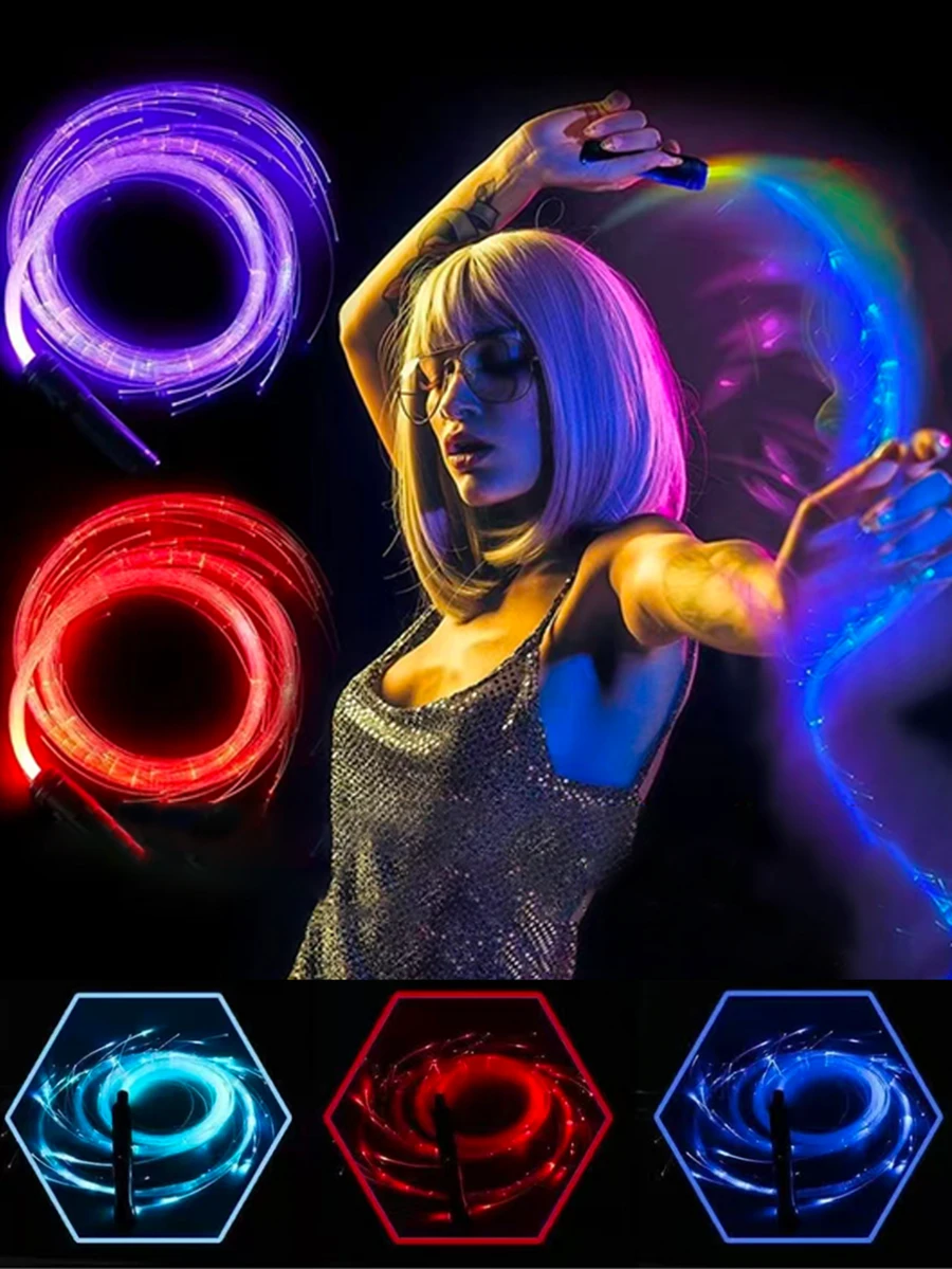 Rechargeable LED Fiber Optic Wand, Suitable For Music Festivals, Parties, Dances, Bachelorette Parties, Available In Multiple Lengths, Pixel Flow Color Changing Fiber Optic Whip, 360° Rotation, USB Rechargeable Colorful Illuminating Whip