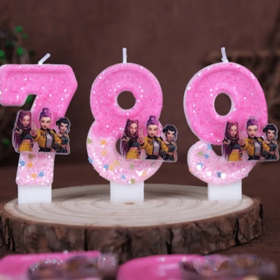 KPOP Demon Slayer Shiny Number Candles (0-9), 3D Red Sparkling Cake Topper With Anime Girl Pattern, Suitable For Birthday, Graduation, Christmas Party Decoration, Official Authorized Cake Decor