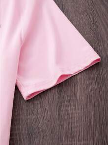 Women's Retro Easter Pattern T-Shirt - Happy Easter Colorful Letters With Bunny And Egg Design, Soft Pastel Spring Colors, Casual Short Sleeve Round Neck T-Shirt, Suitable For Easter Egg Hunt And Spring Celebrations - Pink - View 3