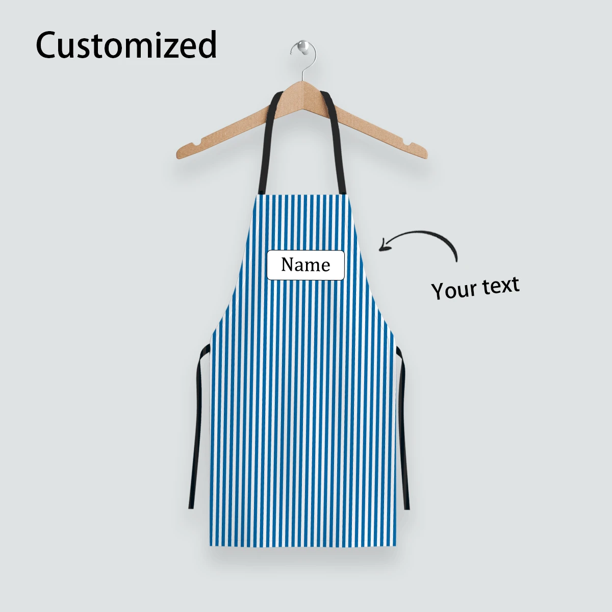 1pc Customizable Apron, Blue Striped, Can Customize Any Text Or Name - Durable Polyester, Suitable For Father's Day, Mother's Day, Halloween, Christmas, Christmas Eve, Valentine's Day, Birthday, Special Occasion, Thanksgiving, Easter, April Fool's Day, Carnival, Independence Day - Multicolor - View 1