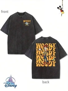 T-shirt d'été pour homme à manches courtes en pur coton lavé, orné de motifs Disney et Cars, effet vieilli, coupe unique, tissu 100% coton, confortable et respirant, style streetwear décontracté, col rond ; une marque de mode de haute qualité, un cadeau surprise idéal pour vos proches et amis. - Noir - Voir 1