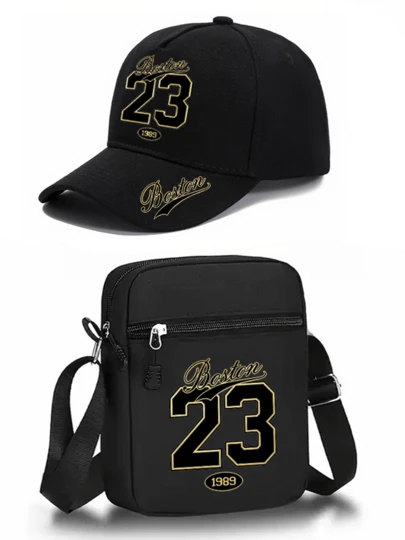 1pc/2pcs "Boston" 23 Graphic Design Print Unisex Hip Hop Baseball Cap And Crossbody Bag, Street Fashion Outdoor Sports Cap And Bag, Adjustable, Gift For Yourself Or Friends