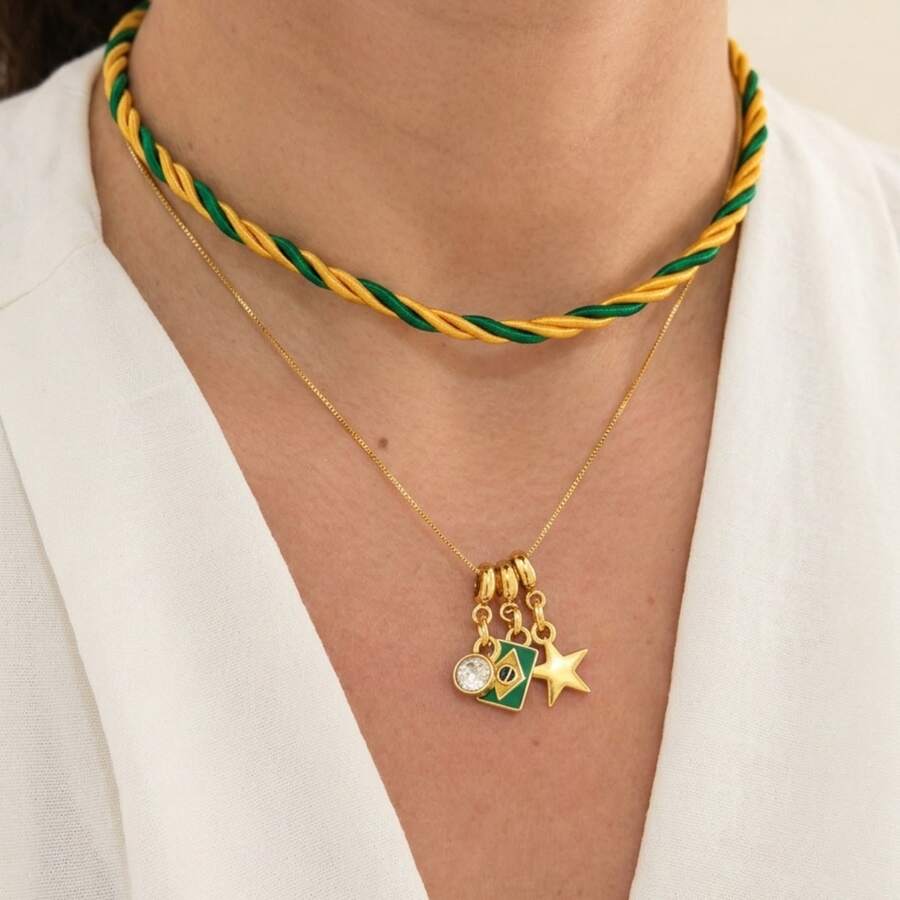 Women's Choker Necklace, São Francisco Copa Brasil - Gold - View 1