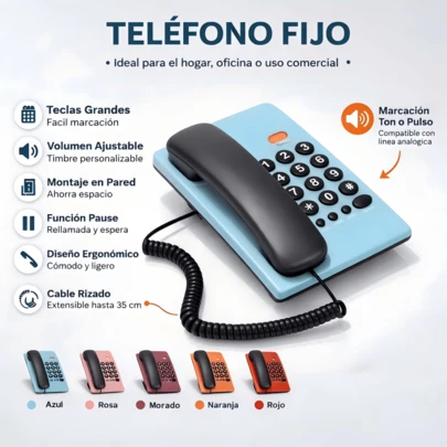 1Pieza Teléfono Fijo con Cable para Casa u Oficina,Teléfono de Escritorio Teclas Grandes y Sonido Claro,Teléfono de Mesa para Hogar Hotel y Oficina Color Aleatorio