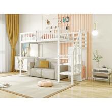 Letto a soppalco 90x200 con scala in legno bianco e ripiano portaoggetti/armadio singolo - Bianco - Visualizzare 6