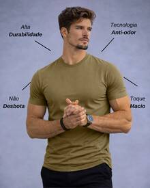 Tech Modal T-Shirt 92% Elastane 8% Modal Plain Anti-Odor Shirt For Men - Màu xanh Ô liu - Xem 2