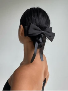 Bowknot Hair Clip With Satin Ribbon, Korean Elegant Gentle Elegant High-End Style - Multicolor - View 3