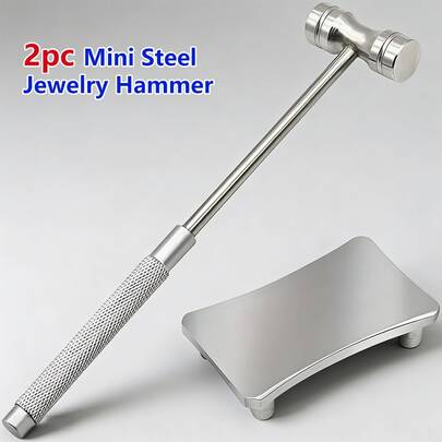 2件套DIY珠宝维修工具 - 迷你珠宝冲压锤、双面抛光锤、带缓冲垫的不锈钢圆头锤，适用于戒指成型和金属工艺，防滑手柄设计