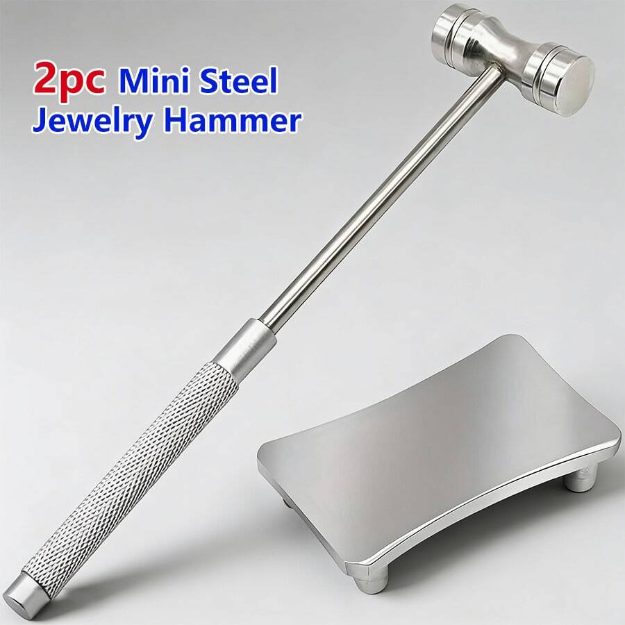 2件套DIY珠宝维修工具 - 迷你珠宝冲压锤、双面抛光锤、带缓冲垫的不锈钢圆头锤，适用于戒指成型和金属工艺，防滑手柄设计 - 銀色 - 查看 1