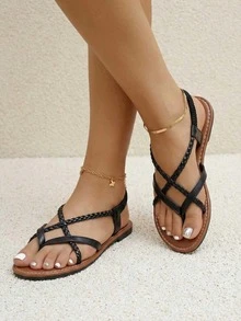 planare Sandálias rasteiras pretas femininas, minimalistas e versáteis, perfeitas para praia, férias, festas, encontros, viagens e casamentos, ideais para uso interno e externo. - Preto - Ver 5