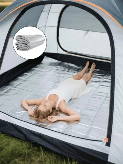 4-Person Capacity, 200cm X 200cm Double-Sided Aluminum Foil Sleeping Pad With Portable Storage Bag, Heat Insulation, Easy To Clean, Suitable For Camping, Beach, Picnic And Outdoor Activities, Outdoor Camping Equipment | Portable Sleeping Pad | Durable Outdoor Mat, Camping Gear
