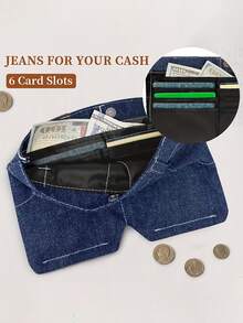 Girls' Creative Denim Wallet, Blue Denim Material Card Holder Coin Purse, With Coin Pouch, Cute Mini Wallet For Boys And Girls - Blue - View 3