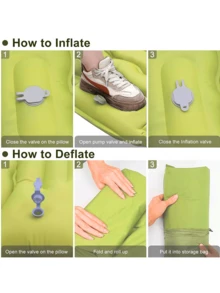 豪华户外便携式波浪纹理充气床垫，耐磨加厚PVC材质，防水防潮，自充气设计，高15厘米，内置颈枕，标准单人尺寸，适用于露营帐篷/汽车后备箱/野餐/徒步旅行，波浪形充气结构均匀支撑背部和腰部，贴合身体曲线，缓解旅途疲劳，便捷的按钮式充气/放气阀，快速充气放气，方便收纳，简约纯色设计 - 彩色 - 查看 11