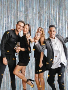 1/2片激光雨帘，银色金属流苏背景幕布，适用于生日、毕业典礼、订婚、新娘送礼会、万圣节、周年纪念日装饰，成人缎面薄纱帘，新年装饰，婚礼装饰，闪光铝箔流苏帘 - 查看 7