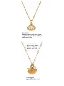 VceTd Dây chuyền mặt dây bằng thép không gỉ (1/2 chiếc) với hình sao biển/vỏ sò/cá heo, thích hợp cho phụ nữ đeo khi đi nghỉ mát ở bãi biển hoặc làm quà tặng cho bạn bè vào dịp lễ. - Vàng - Xem 11
