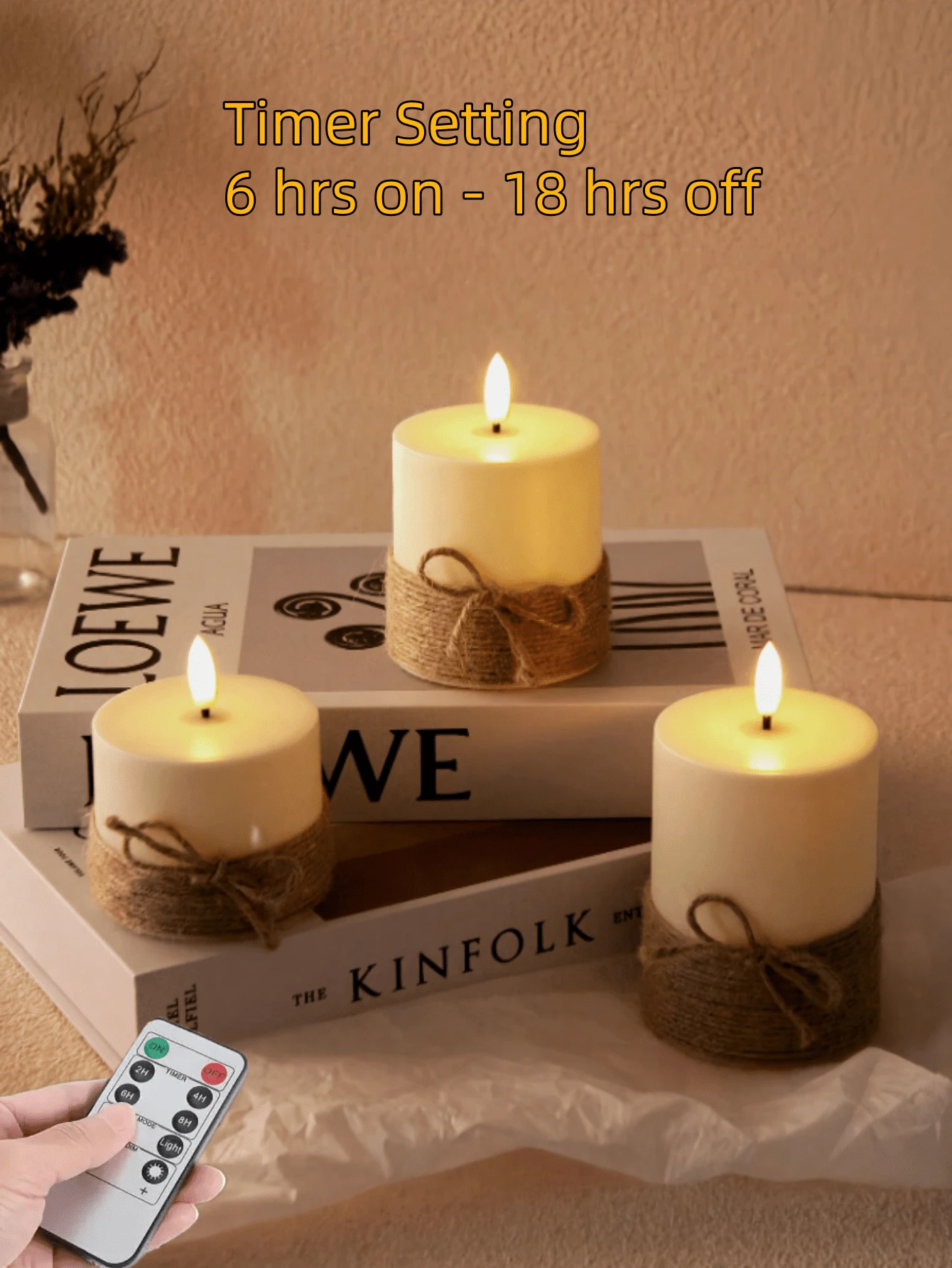 Bộ 3 đèn LED điện tử không lửa (không kèm pin), có điều khiển từ xa và hẹn giờ, thời gian hẹn giờ 2/4/6/8 giờ, hiệu ứng ngọn lửa lập lòe, thích hợp cho đám cưới, cầu hôn, Giáng sinh, Ngày Valentine, tiệc công ty, Ngày của Mẹ.