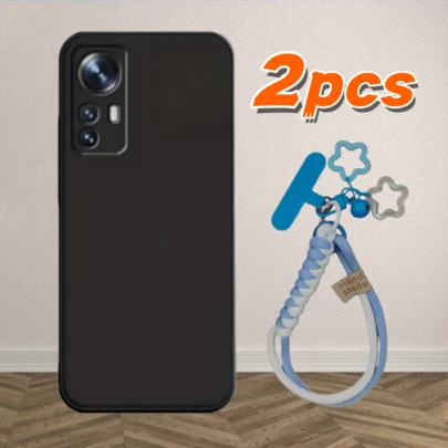 2pcs Black Silicone Anti-Drop Phone Case (1pc Black Case + 1pc Blue Star Lanyard), Compatible With Xiaomi A3/15 Pro/13T/13/12/10/11/Poco X6 Pro/Poco X5 And Similar Smartphone Models, Anti-Drop, Anti-Scratch, Minimalist Solid Color TPU Phone Case, Black