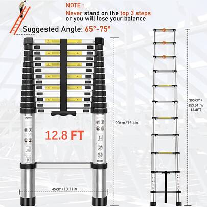 Escalera de expansión de 16.73FT (5.1m) / 12.80FT (3.9m) / 8.86FT (2.7m), Escalera de expansión de aluminio, escalera portátil ligera adecuada para escaleras de extensión plegables en el techo del hogar, el ático, RVs, capacidad máxima de 330 libras