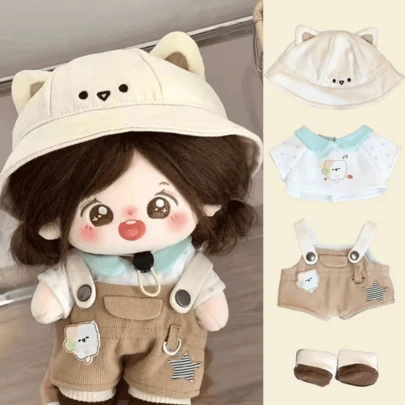 20厘米娃娃服装套装，可爱熊帽和围兜裤套装，服装套装，适合给娃娃换装，可爱配饰，玩具服装，派对礼物，生日礼物（不含娃娃）