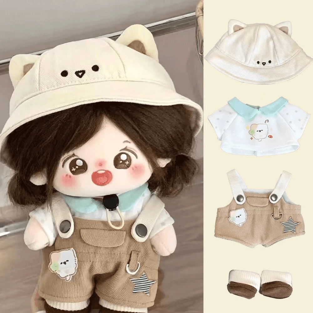 Ensemble de vêtements pour poupée de 20 cm, chapeau d'ours mignon et ensemble de pantalon bavette, ensemble de vêtements, convient pour habiller les poupées, accessoires adorables, costumes de jouets, cadeaux de fête, cadeaux d'anniversaire (poupée non incluse) - Multicolore - Voir 1