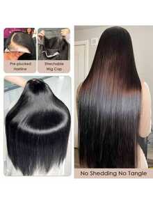 Long Straight Lace Front Human Hair Wigs Glueless Transparent T Part Lace Wigs Pre Plucked Straight Brazilian Lace Wig 180% - Natural & Black - View 9