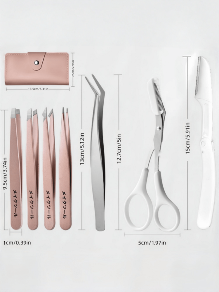 7-Piece Portable Makeup Set, Makeup Artist Eyebrow Razor, Tweezers, Brush, Scissors, Suitable For Home And Travel Use, Family Beauty Tool Kit, Perfect Gift For Thanksgiving, Valentine's Day And Christmas - View 7