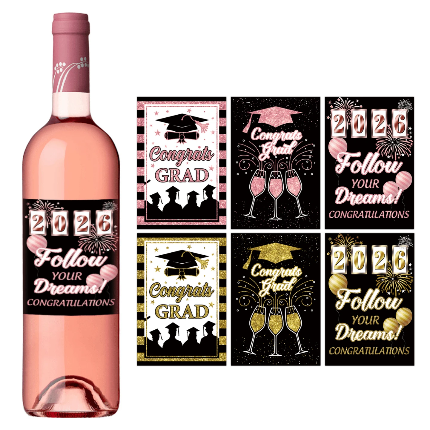 6pcs 2026 Graduation Wine Bottle Labels - Congrats Grad Wine Bottle ...