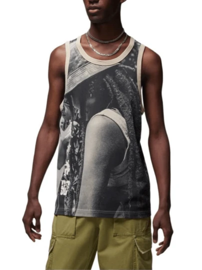 Nike Camiseta de tirantes cómoda de cuello redondo con estampado de rastas para hombre Jordan UNION x Bephies Beauty Supply, gris