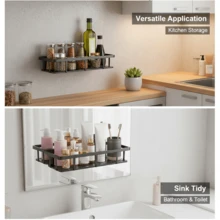 1/2/3pcs Black Wall-Mounted Shower Caddy Set, No-Drill Hanging Storage Rack, Space-Saving Organizer For Shampoo, Conditioner And More, Modern Bathroom Storage Solution, Minimalist Easy Install - Multicolor - View 10
