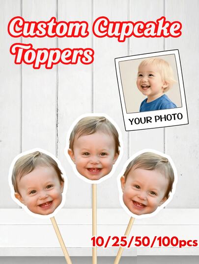 Customizable Personalized Birthday Party Cupcake Decorations, Custom Photo Decorations, Suitable For Birthday Parties, Baby Showers, Weddings, Donuts, Muffins, Party Supplies, Party Decorations, Birthday Gifts, Valentine's Day Gifts, Multi-Functional