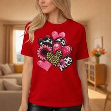 1pc Plus Size Women's Plus Size Cotton T-Shirt S-5XL, Pink Heart Sunflower Leopard Print Graphic Tee, Casual Short Sleeve Round Neck Top, Summer Loose Fit Tunic Blouse, Cute Valentine's Day Festival Fashion, Soft Comfortable Daily Wear Benito Bowl,Big Game, Football Fast Shipping! Men's Casual And Stylish Short-Sleeved Printed T-Shirt. - Red - View 10