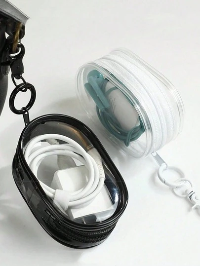 1个便携式透明PVC迷你数据线收纳包，男女通用电子配件收纳袋。适用于收纳数据线、充电器、耳机、珠宝首饰及小配件、助听器旅行包、钥匙、硬币等。轻便，拉链封口，可手洗——是旅行和日常携带的理想之选。