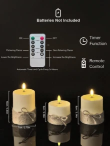Bộ 3 đèn LED điện tử không lửa (không kèm pin), có điều khiển từ xa và hẹn giờ, thời gian hẹn giờ 2/4/6/8 giờ, hiệu ứng ngọn lửa lập lòe, thích hợp cho đám cưới, cầu hôn, Giáng sinh, Ngày Valentine, tiệc công ty, Ngày của Mẹ. - ánh sáng ấm áp - Xem 7