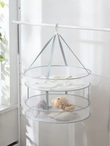 双层可折叠壁挂式晾衣架，网状洗衣篮，适用于毛衣、精致衣物和内衣 - 白色 - 查看 4