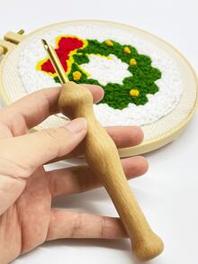 Beginner Punch Needle Embroidery Tool, Brass Needle, Comfortable Large Handle With Threader, Easy To Grip And Durable, Suitable For Carpet Making, Coasters, Wall Hangings, Handmade Home Decor - Large Wooden Handle Poking Needle - View 2