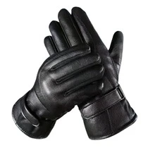 Leather Gloves, Thermal, Lined, Non-Slip, Waterproof, Adjustable, For Motorcyclists - Black - View 1
