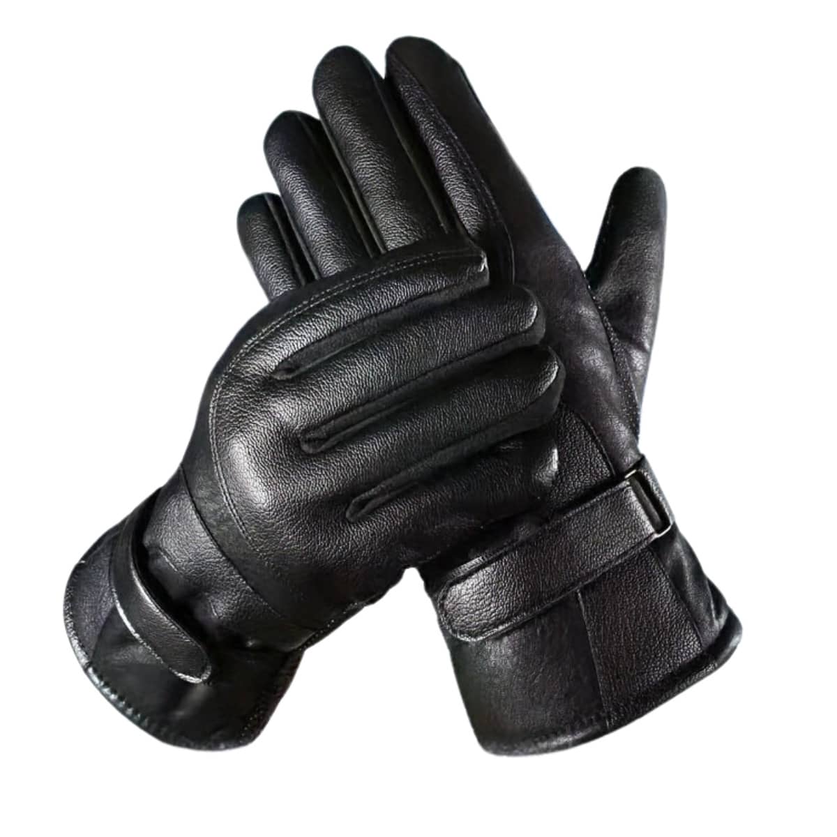 Leather Gloves, Thermal, Lined, Non-Slip, Waterproof, Adjustable, For Motorcyclists - Black - View 1