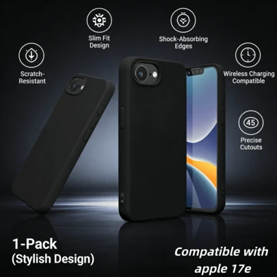 1pc:A Black Large-Hole Jelly-Like 3D Apple Case Compatible With Apple 17e, Apple 17 Pro Max, Apple 17 Pro, Apple 17,Apple 16 Pro Max, Apple 16 Pro, Apple 15 Pro Max, Apple 15 Pro, And Apple 16. It Is A Solid-Colored Case, A Minimalist Case, A Black Case, Healthy, Zero Formaldehyde, Skin-Friendly And Non-Scratching, And Has No Odor.