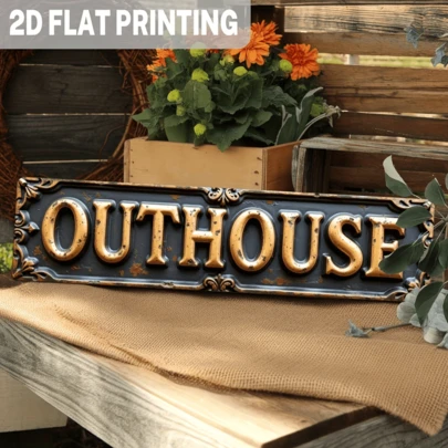 2D Flat, 1pc Farmhouse Outhouse Metal Sign - Western Saloon Theme Vintage Wall Decor, 4x16 Inch Rustic Bathroom Bar Farm Decoration, Durable Metal Art, 2D Flat Print, No Electricity Required, Southwestern Home Decor, Distressed Surface, High Quality Printing, Country Living, 2D Flat
