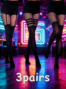 3双性感镂空连裤袜，镂空吊带渔网袜，夜店风丝袜（适合0XL-2XL码，体重135磅），款式随机 - 彩色 - 查看 4