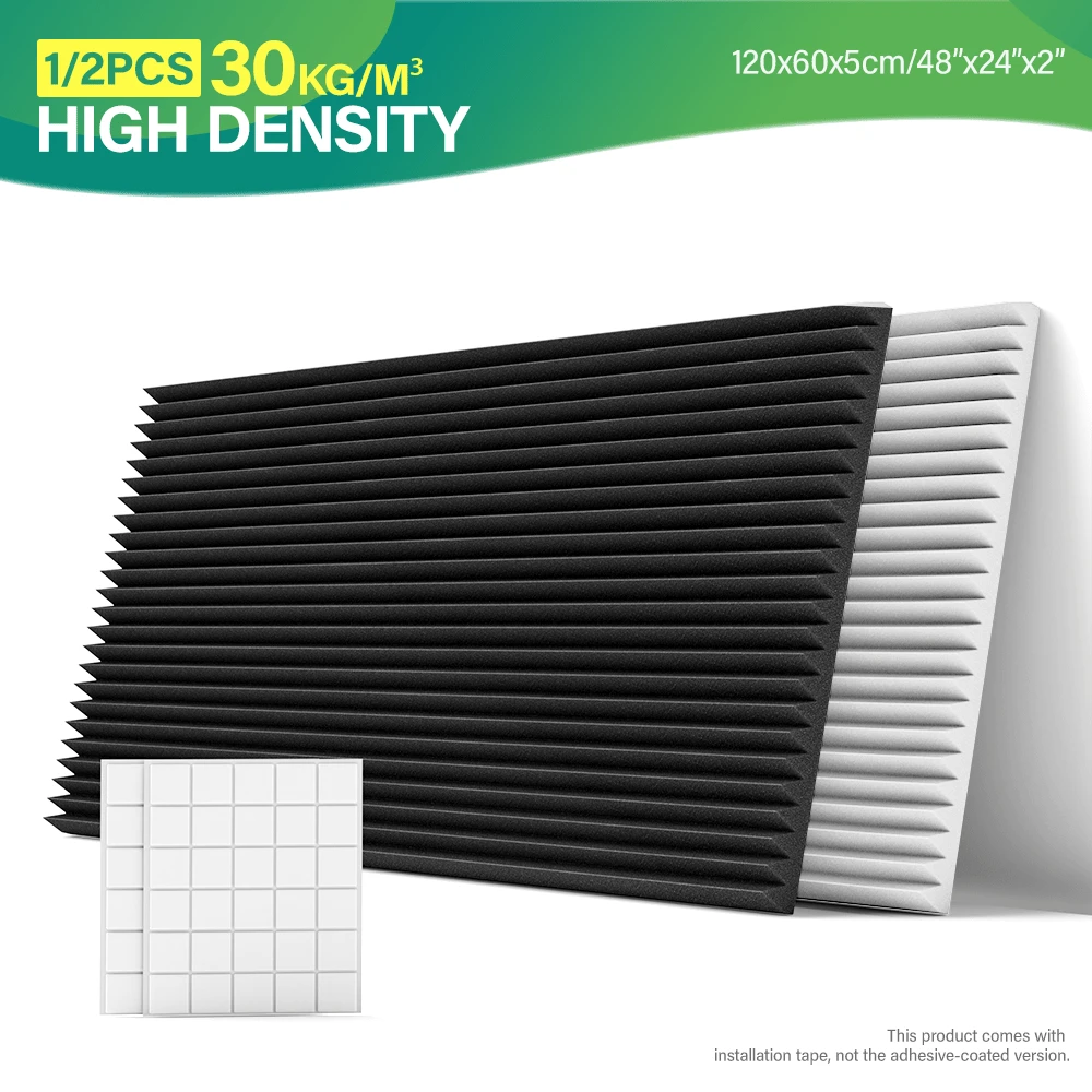 OSITE SKY 1/2 包吸音泡沫楔形垫 - 120x60x5 厘米 | 高密度大尺寸吸音处理板 | 适用于家庭办公室、音乐工作室、广播工作室(黑色/白色/灰色) - 白色 - 查看 1